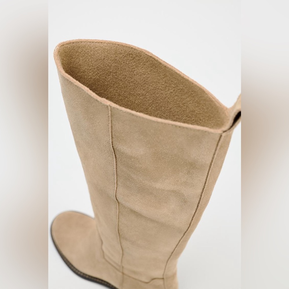 NWT Zara Flat Suede Boots with Interior Lining in Dark Tan - US Women’s 10 - Picture 6 of 6